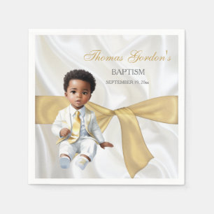Serviette En Papier Baby Boy Baptism Christening Blanc & Or