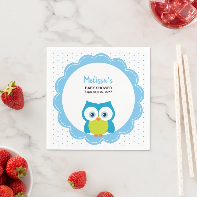 Serviette En Papier Baby Boy Big Eyed Smiling Owl Party Napkin (En situation)