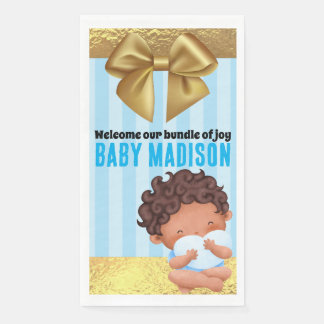 Serviette En Papier Baby Boy Blue et Gold Babyshower Invitation