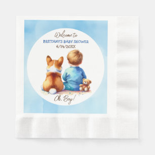 Serviette En Papier Baby Boy et son Baby shower Corgi Puppy