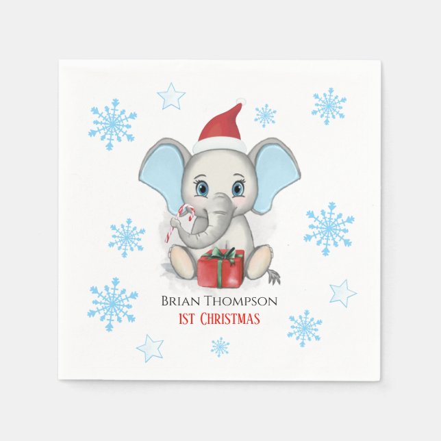 Serviette En Papier Baby Boy First Christmas Jote Elephant Holidays (Devant)