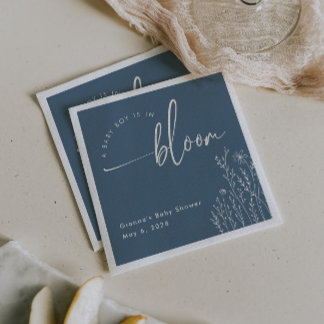 Serviette En Papier Baby Boy in Bloom - Dusty Blue Baby shower Napkin