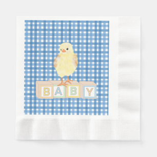 Serviette En Papier Baby Boy Little Chick Blue En vichy