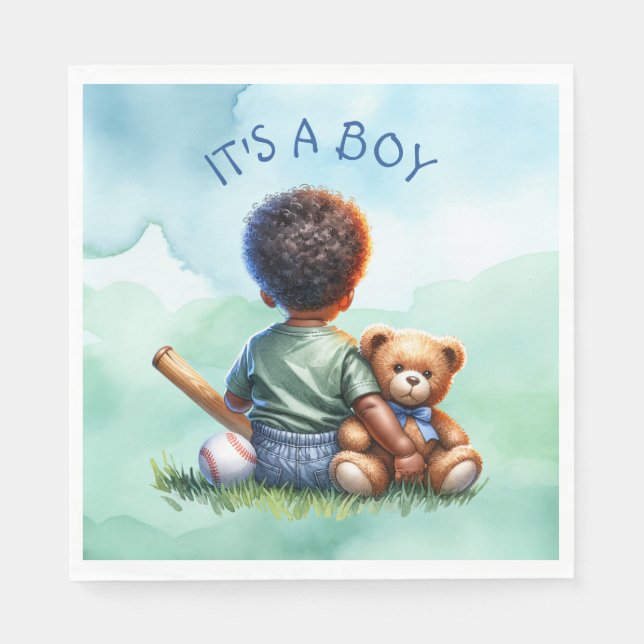 Serviette En Papier Baby Boy of Color avec son Baby shower d'ours en p (Devant)