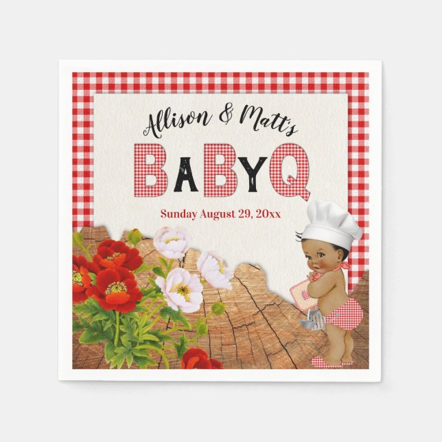 Serviette En Papier Baby Boy Shower Red En vichy Baby Q Barbeque (Devant)