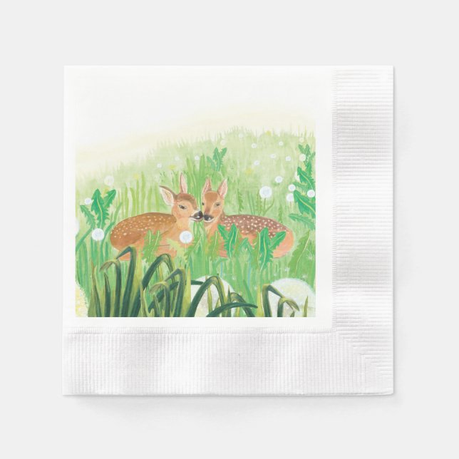 Serviette En Papier Baby Deer - Fawns in Tall Grass Illustration (Devant)
