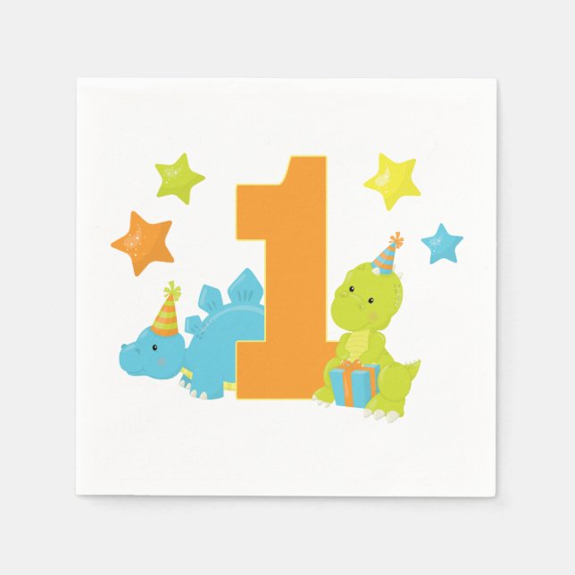 Serviette En Papier Baby Dinosaur 1er anniversaire (Devant)