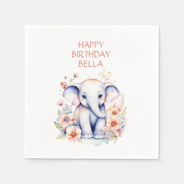 Serviette En Papier Baby Elephant Fille d'anniversaire Personnalisé (Devant)