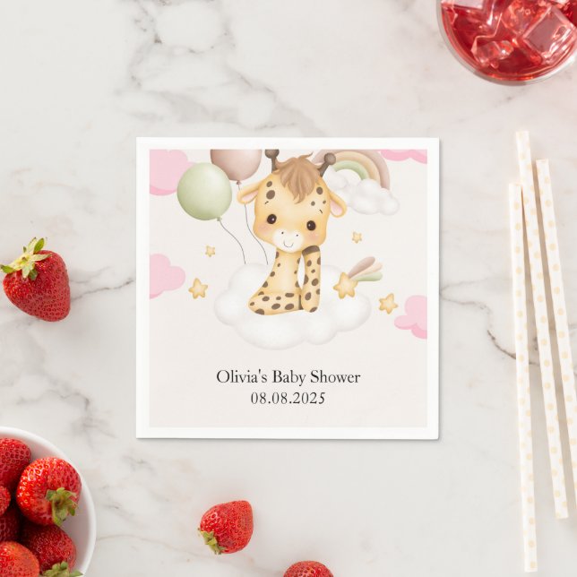 SERVIETTE EN PAPIER BABY GIRAFFE BABY SHOWER  (En situation)