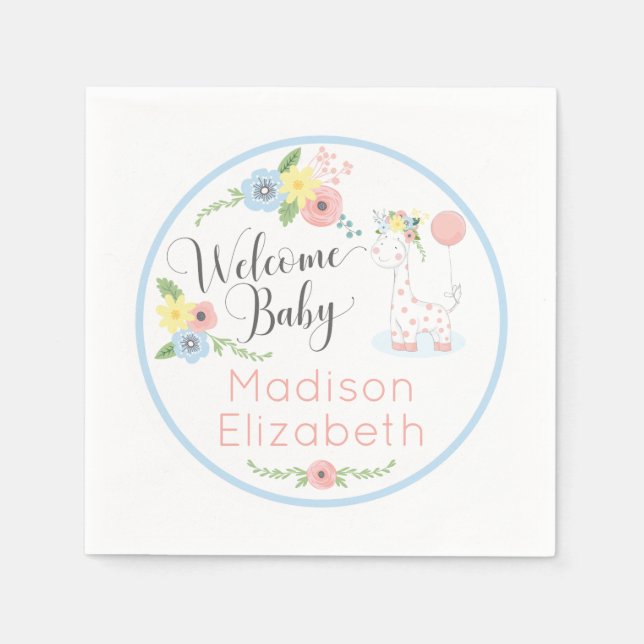 Serviette En Papier Baby Giraffe Floral Calf Welcome Baby shower Party (Devant)