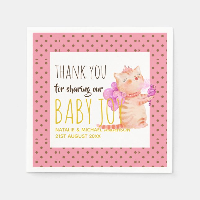 Serviette En Papier Baby Girl 1er Anniversaire Douche Princesse Chats  (Devant)