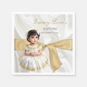 Serviette En Papier Baby Girl Baptism Christening Blanc & Or