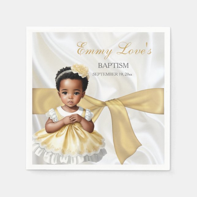Serviette En Papier Baby Girl Baptism Christening Blanc & Or (Devant)