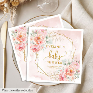 Serviette En Papier Baby Girl Douche pastel rose or parties scintillan