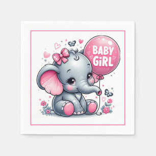 Serviette En Papier Baby Girl Elephant avec ballon, fleurs