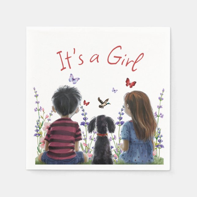 Serviette En Papier Baby Girl et son chiot | C'est une aquarelle fille (Devant)