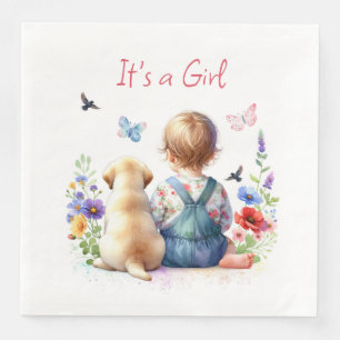 Serviette En Papier Baby Girl et son chiot   C'est une aquarelle fille