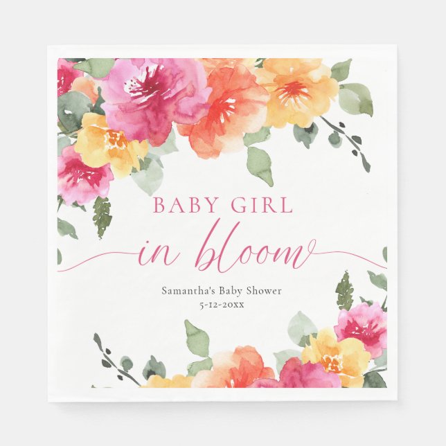 Serviette En Papier Baby Girl in Bloom rose baby shower floral clair (Devant)