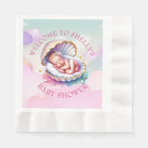 Serviette En Papier Baby Girl in Seashell Baby shower Grande soeur à ê