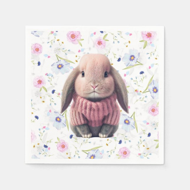 Serviette En Papier Baby Girl Pink Bunny Papier Floral serviettes (Devant)