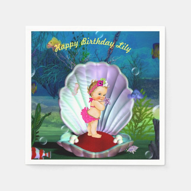 Serviette En Papier Baby Girl Under the Sea Party serviettes (Devant)