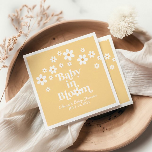 Serviette En Papier Baby in Bloom boho Daisy Jaune Baby shower (Créateur téléchargé)