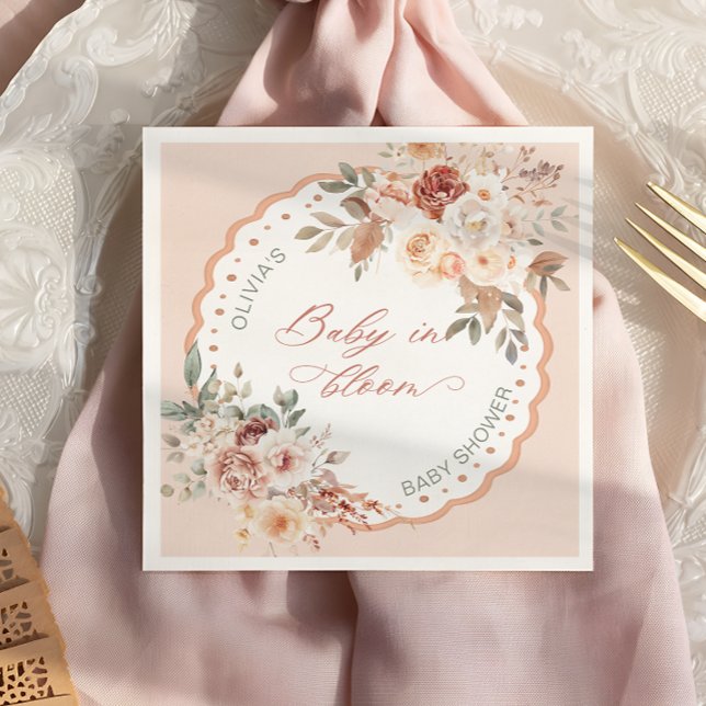 Serviette En Papier Baby in Bloom Boho Floral Baby Shower Napkins (Créateur téléchargé)