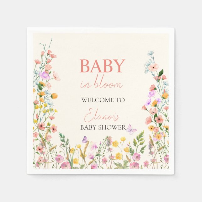 Serviette En Papier Baby in Bloom Fleur sauvage Baby shower élégant (Devant)