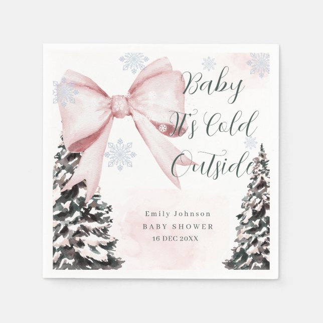 Serviette En Papier Baby It's Cold Outside Pink Bow Baby Shower (Devant)