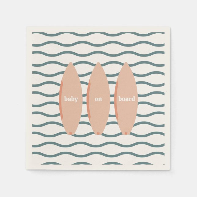 Serviette En Papier "Baby On Board" Surf Baby shower Océan Thème (Devant)