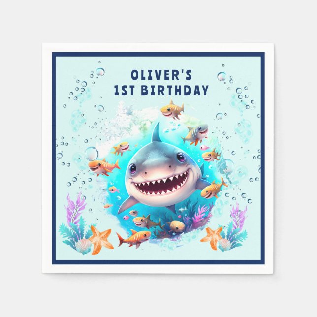 Serviette En Papier Baby Shark Boy 1st Birthday Party Papier serviette (Devant)