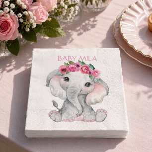 Serviette En Papier Baby-Shopping Rose éléphant