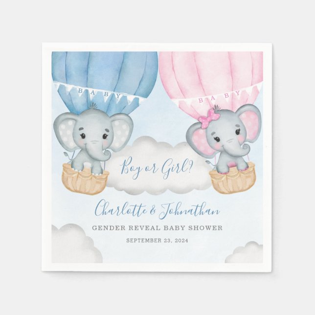 Serviette En Papier Baby shower à ballon éléphant révélateur de genre (Devant)