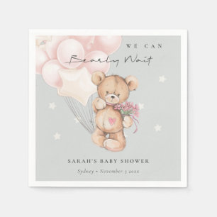 Serviette En Papier Baby shower à ballon gris bleu pour ours d'attente