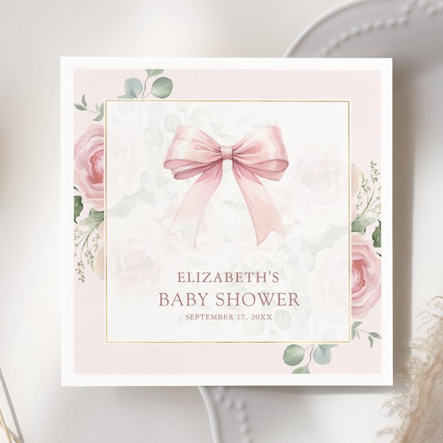 Serviette En Papier Baby shower à bec blanc rose floral (Créateur téléchargé)