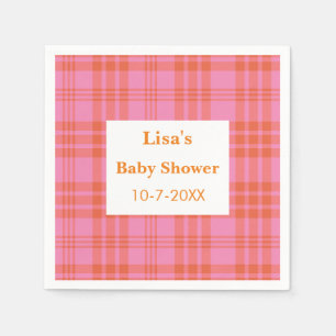 Serviette En Papier Baby-Shower à carreaux rose orange Gingham