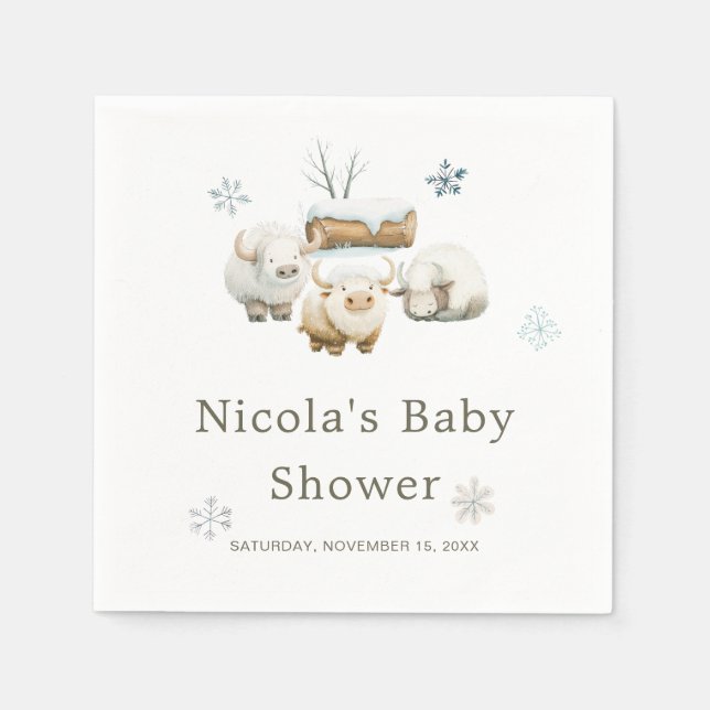 Serviette En Papier Baby shower à la vache arctique d'hiver (Devant)