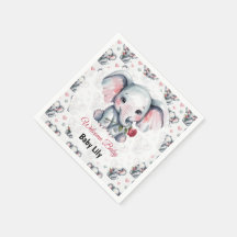 Baby Shower à l'éléphant rose aquarelle