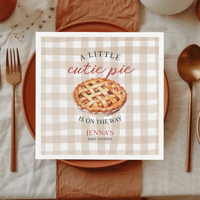Serviette En Papier Baby shower à tarte Little Cutie En vichy automne (Little cutie pie baby shower personalized napkins)