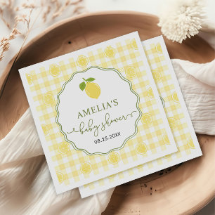 Serviette En Papier Baby-Shower à thème gingham citron et agrumes