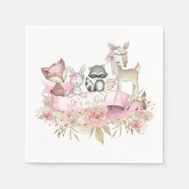Serviette En Papier Baby shower animal de Girl Woodland (Devant)
