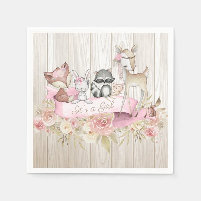 Serviette En Papier Baby shower animal de Girl Woodland (Devant)
