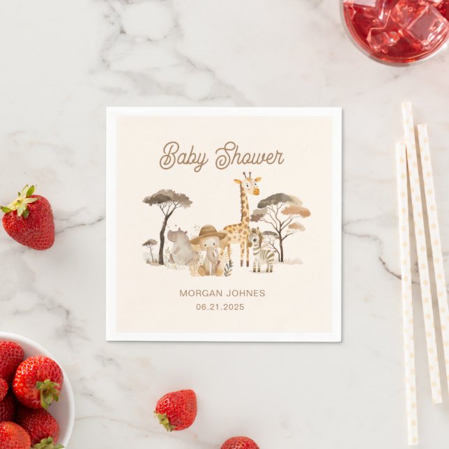 Serviette En Papier Baby shower animalier sauvage (En situation)