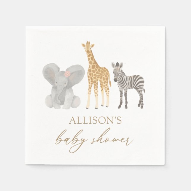 Serviette En Papier Baby shower animaliers pour filles Safari (Devant)