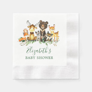 Serviette En Papier baby shower Aquarelle Bois Animaux