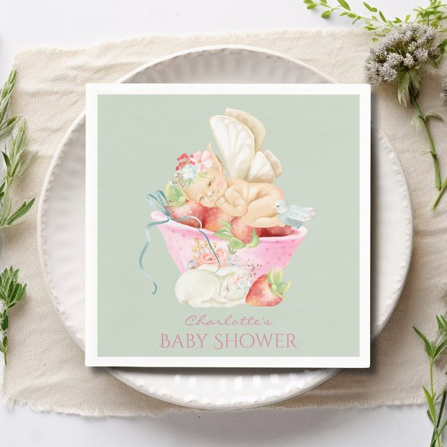 Serviette En Papier Baby shower Aquarelle fille Fée mignonne lapin (Créateur téléchargé)