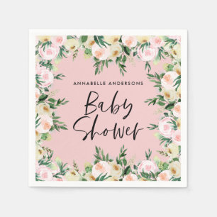 Serviette En Papier Baby shower aquarelle rose girly script floral