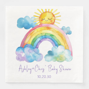 Serviette En Papier Baby Shower Arc-en-Ciel à l'Aquarelle