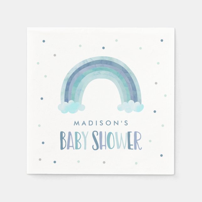 Serviette En Papier Baby shower arc-en-ciel bleu aquarelle (Devant)
