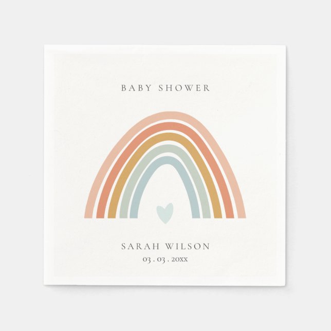 Serviette En Papier Baby shower Arc-en-ciel bleu-bleu-blanc élégant (Devant)
